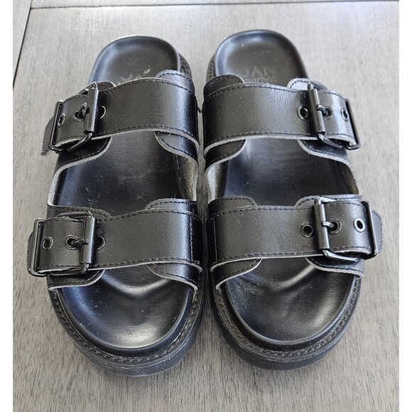 Madden NYC Womens Size 8 Lug Sole Two Band Footbed Sandals in Black Chunky - Picture 3 of 5